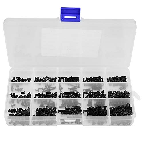 480Pcs/Set Black Hexagonal Socket Hexagonal Head Countersunk Bolts Schroefmoer Assortiment Kit, Carbon Steel M2 M2.5 M3