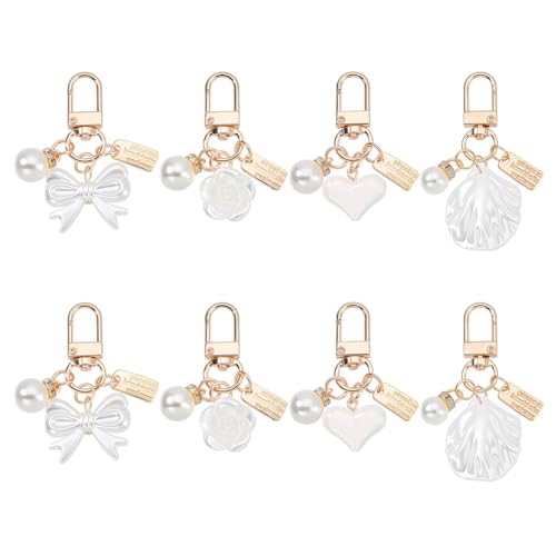 8Pcs 4 Styles Keychains Charm met Pearl, Bow Heart Handtas Bedels Portemonnee Rugzak Hanger voor Bag Keychain Hanger