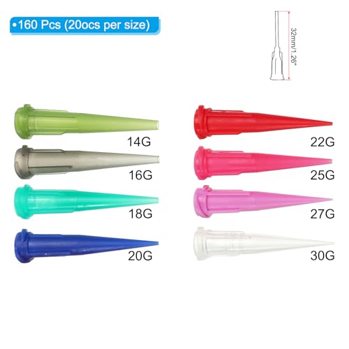 Afschuiningsdispenser 8 gemengd kaliber 160 stuks kunststof afgeschuind, fijne vloeistof, naaldvuller voor het vullen van vloeistoffen, inkt, lijm