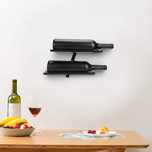 Wandwijnrek, metaal Wine Bottle Rack Design Wall Wine Rack voor Keuken, Living Room, Bar Restaurant, 2/4 flessen, zwart (2 flessen Black Angled Wine Rack met 2 flessen zwart) 3