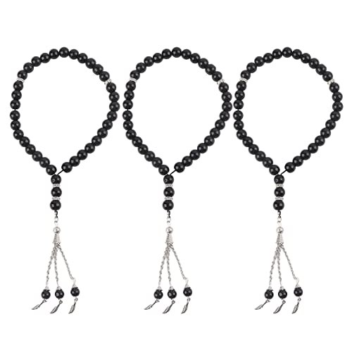 3 Pieces Prayer Chains Islam 33 Parels Moslim Mala ketting gebed kralen Stretch armband moslim Tasbih Misbaha koran gebed parel armband voor vrouwen mannen geschenk, zwart
