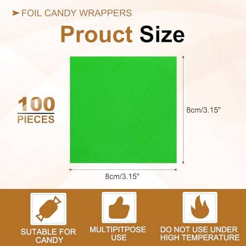 3.15 Inch Foil Candy Wrappers, 100 stuks Chocolate Wraping Paper voor Homemade Caramel DIY Sweets Decoratie Chocolade Cake Verpakking, Licht Groen