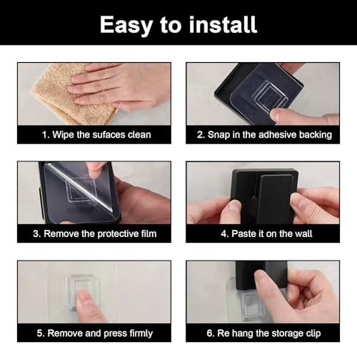Verpakking van 8 zelf-aanbrengende wandclips, 6 x 6 cm, grote zelf-aanbrengende wandclips, tapestrieclips, hangend in zwart en wit, voor opslag van gezichtsreiniger, handdoeken, washandjes 4