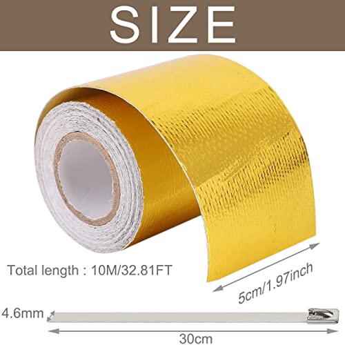 Warmteschild hittebestendig folie voor motorfiets auto, thermische warmtebescherming film, hoge temperatuur Zelfklevend blad, Reflectieve gouden warmtewikkel voor slang, 10M 5