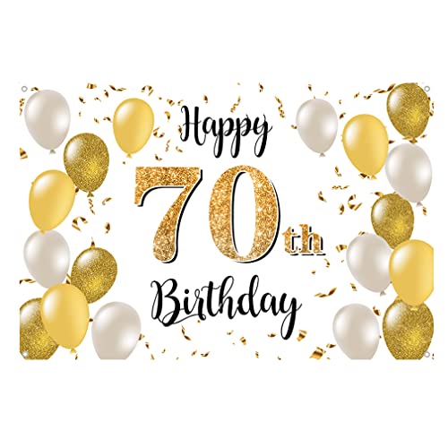 70e verjaardag Decoratie voor mannen/vrouwen, 70e Verjaardagsstof Tekenposter, 70th Anniversary Party Achtergrond Banner, Verjaardag Decoratie wit en goud, 5ft