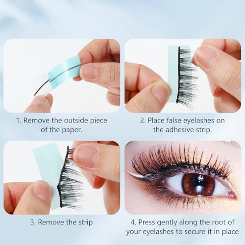 Verpakking van 80 Valse wimpers, Zelfklevende wimperstrips Herbruikbare zwarte wimper lijm Strips sterke Grip vervanging Strips voor de meeste kunstmatige wimper Strips 5
