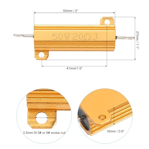 50W 20 Ohm aluminium behuizing resistor, 5 stuks, aluminium behuizing resistor, wonddraadresistor, schroefbasisresistor, tolerantie 5%, goud verglaasd