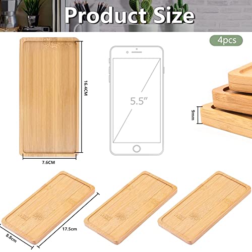 4 st Bamboo Trays, Duurzame Rechthoekige Bamboe Plant Pot Saucers, Kleine Bloem Pot Dish, Tray, Succulent Plant, Cactus, Bonsai Bloem (17.5 * 9 * 1cm)
