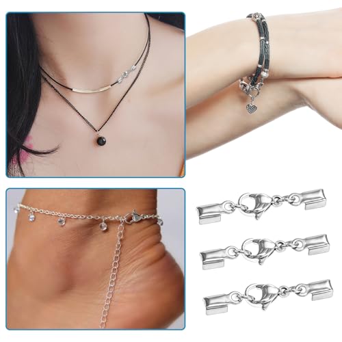20 st Ketting sluiting, Roestvrij stalen sieraden sluiting Zilveren leren koord ketting sluitingen voor armbanden, sieraden sluiting voor ketting armbanden hangers sieraden maken 4