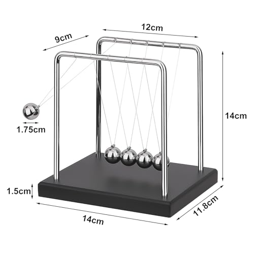 Newton's Cradle Balance Ball Speelgoed, Steel Bureau Decoratie met houten basis voor Office en Home, Natuurkunde, Wetenschap, Kineetisch, 5-Ball Swinging Ontspanning Tool, 19,5 x 12 x 15 cm, Zilver 3