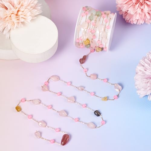 Edelsteen kralen ketting 2M Roze Roze Quartz natuurlijke handgemaakte kralen edelsteen Nugget ketting met koil voor DIY ketting armband sieraden maken 3