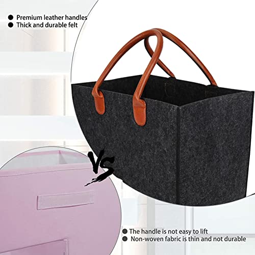 Trappenmand met handgrepen, trapmandje, vilt met lederen handgrepen, opvouwbare trapmand, Organisator voor wasgoed, speelgoed, huishoudelijke artikelen 4