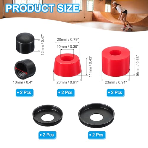 Skateboard Bushings, 90A PU Long-Board Truck Rebuild Kit Bushings Wasmachines Pivot Cups voor buiten skateboard onderdelen, rood