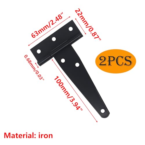 2 stuks T scharnieren,T Gordel Zwarte Deur Scharnieren, met bevestiging Schroef, Hole Barn Scharnieren, T-Belt Scharnieren voor Sanding Windows, Fence, 100m m