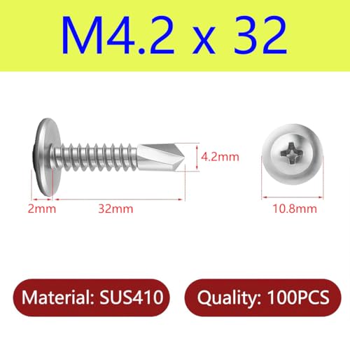 100 st Roestvrij stalen boor Schroeven Plate Schroeven Zelfboren Schroeven Phillips Ronde kop Boorschroeven set met M4.2x32m m