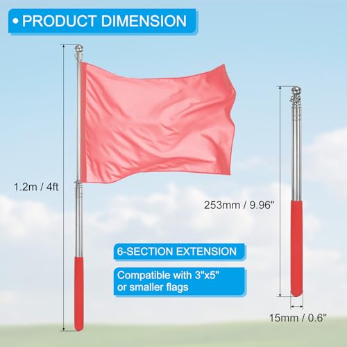 4 Draagbare telescopische voeten Flagpole 4 st Roestvrij staal Uitschuifbare draagbare Flag Guide Bar met 2 Clips voor gidsen Leraren Handen Rood