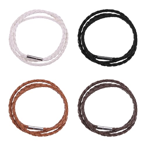 4Pcs Gevlochten lederen armband Dubbele Wrap Gevlochten lederen armband met Legering Gepersonaliseerde Handgemaakte Gevlochten Lederen Armband voor Heren Vrouwen Tiener Jongens Zoon, Klein, Polyurethaan, Nee