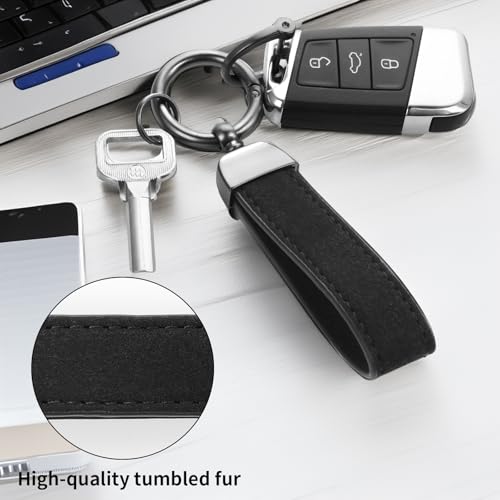 Lederen autosleutelhanger, Universele lederen sleutelhanger Type O en D, Autosleutelhanger voor vrouwen, Mannen (met 2 sleutelhangers en 1 schroevendraaier), Zwart 5