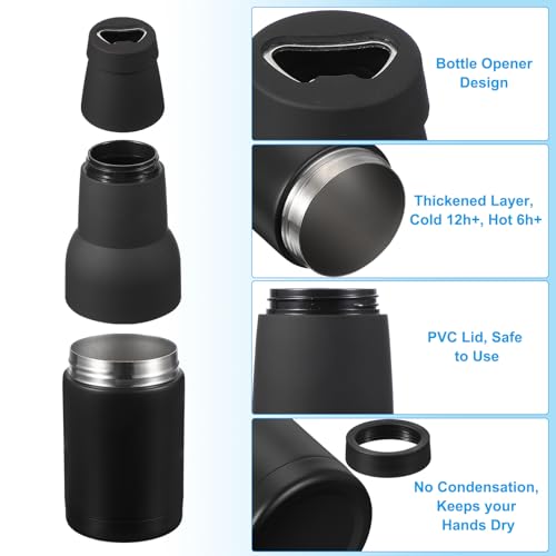 Slim Can Cooler, 12oz Skinny kan geïsoleerd bier sleeve drankhouder met flesopener voor bier Soda koffie gewone blikken en flessen, zwart 4