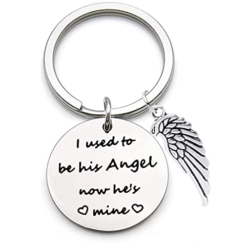 Memorial sleutelhanger Ik was zijn engel verlies van geliefde sieraden ter nagedachtenis aan opa/vader geheugen sleutelhanger geschenk, Silver, M, siliver 3