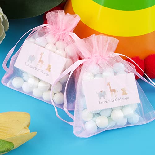 50 stuks Organza Tassen met 50 Benvenuto Cadeau Hangers en 100 Plastic Tassen voor Cadeauverpakking (Roze) 5