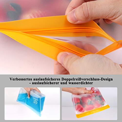 Zip Food Bag met staande bodem ontwerp, herbruikbare groenten en fruit zakken PEVA Opbergzak, Sandwich Bag, Keukentas voor plantaardige melk snacks Vlees, 8 stuks