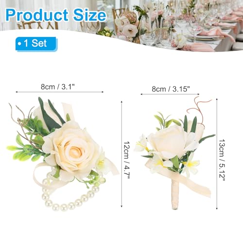 Artificial Flower Pols Corsage en Boutonnieres Set, 1 Set voor mannen Vrouwen Bruidegom Bruiloft Ceremonie Verjaardag Diner Party Graduation Decor Kerstmis, Licht