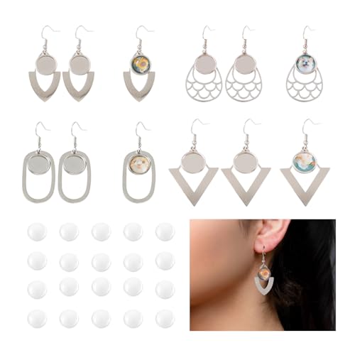 16 st Roestvrij stalen oorbel Omlijsting Trays Geometrie Draad haken Ovale Tear oorbellen met Cabochon Base met 20 st Glazen Cabochons voor oorbellen Ambachtelijke sieraden maken DIY Accessoire voor vrouwen