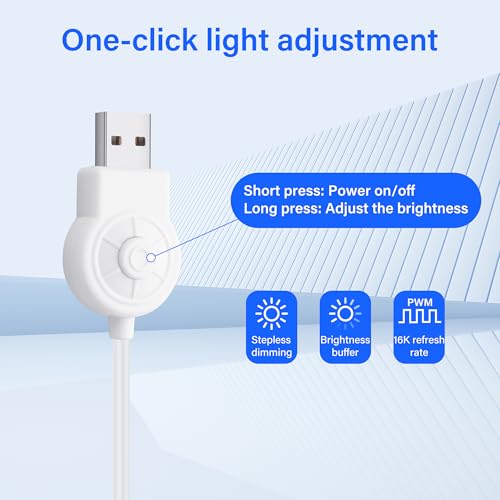 USB Dimmer-kabel, wit, continu dimbaar, 5V 2A Power Cord met aan/uit-schakelaar, USB-plug naar Strung-kabels, One-Button Operation (1,5m/5pcs)