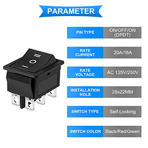 3 stuks Rocker Switch AC 16A/250V 20A/125V DPDT Aan/uit/op de Mini Drukknop 3 Kleuren (zwart/rood/groen) 6 Pole 3 Positie LED Rocker Switch