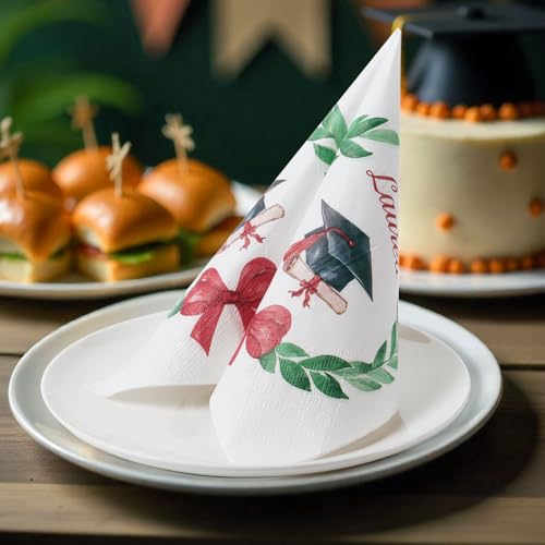 Verpakking met 40 afstuderen Paper Napkins, 33 x 33 cm, Decoratieve Napkins voor afwerking Decoratie, Laurel Krans, Decoratie, Partij, Graduatie, Tafel Gadget 3