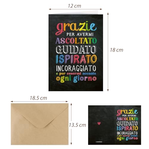 Cadeaus voor leraar, grazie per avermi Ascoltato, afscheidskaart met envelop, wenskaart van Italiaans