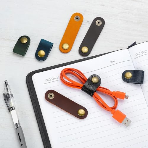 Leren Cord Organizer Kabelbanden, 10 stuks 8x2cm Draagbare kabel lederen klemmen USB houder oortelefoon Cord Management voor kabel, draad, blauw 5