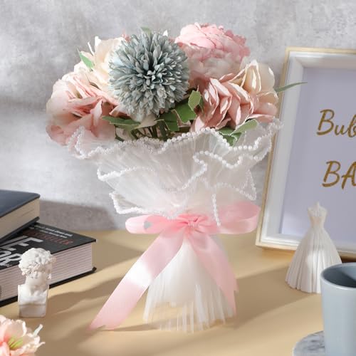 Bruiloft Cadeauverpakking Wrap, 4m Boeket, Papier, Bloemenpapier, Gift Wrap, White Packaging Paper Mesh Paper Wavy Net Garen voor Bloem levert Valentijnsdag, Bloemenbenodigdheden
