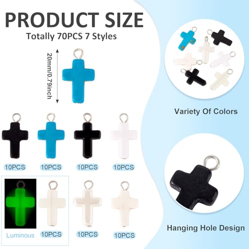70 Stuks Diverse Kruis Bedels Crucifix Turkoois Hangers Lichtgevende Transparante Parel Acryl Dangle Bedels voor Rozenkrans maken Pasen sieraden DIY oorbellen ketting armband accessoire 5