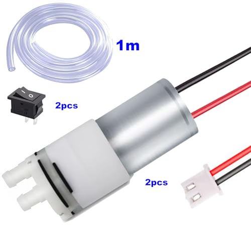 2 Pairs DC 12V 370 Mini Waterpomp, Elektrische Membrane, Zelfbebost, voor theemachine, waterkoeling, Vistank (met pre-Wired Terminals)