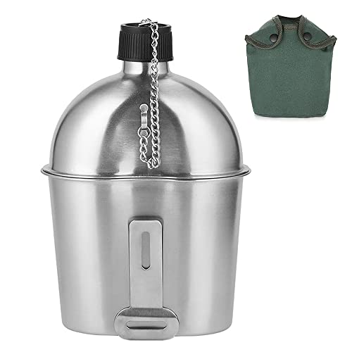 1000Ml, 600Ml Stainless Steel Military Canteen Cup Set met deksel zak, Inclusief Kantine en Beker, Duurzame Ketting Lid, voor Camping, Wandelen, Backpacking