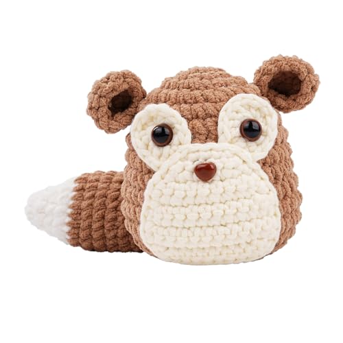 Schurk Beginners haak Set, Leuke Amigurumi Starter Set met garen, haak, ogen en video Tutorials, Complete DIY dierlijke ambacht Cadeau (Licht Bruin/Wit / zwart garen inbegrepen)