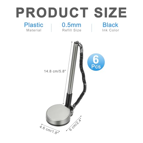 6 stuks veilige pen met zelfklevende ketting en veiligheidspendender, receptie balpennen, desktoppen, zwarte inktvullingen voor bureau, werkplek, kantoor, thuiszorgen, ronde basis