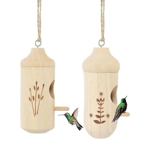 Hummingbird House, 2 stuks Natural Houten Vogelhuizen Buiten Kolibrie Huizen voor Nest Feeders Home Tuin Decoratie Tuin Decoratie, Hout