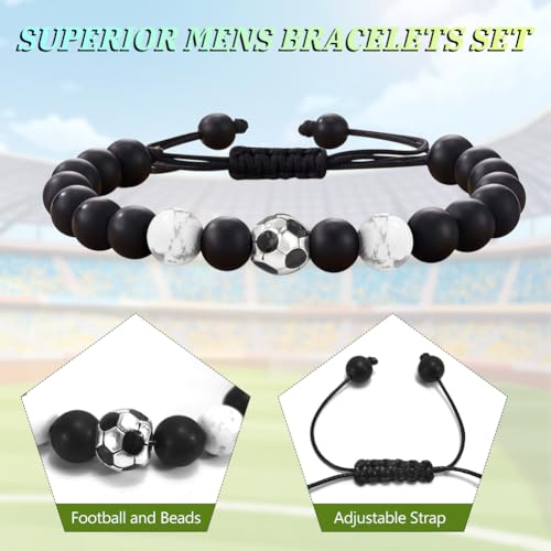 Voetbal armband, 2 stuks Stijlvolle Black Stone verstelbare handgemaakte kralen armbanden voor mannen Dad Brother Friend 4