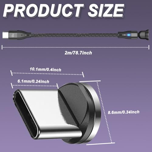 7-pins PD 60 W magnetische oplaadkabel, 540° draaibare Type-C naar Type-C magnetische telefoonkabel met LED-lampje, met 7-pins Type-C magnetische tips