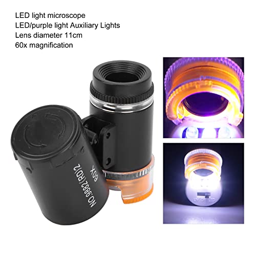 Mini 60X LED Microscoop Pocket Microscoop Vergrootglas Microscoop, Hand Vergrootglas Mini Pocket Microscoop Vergrootglas UV-valutadetector Juwelier Loupe met LED-licht(zwart) 5