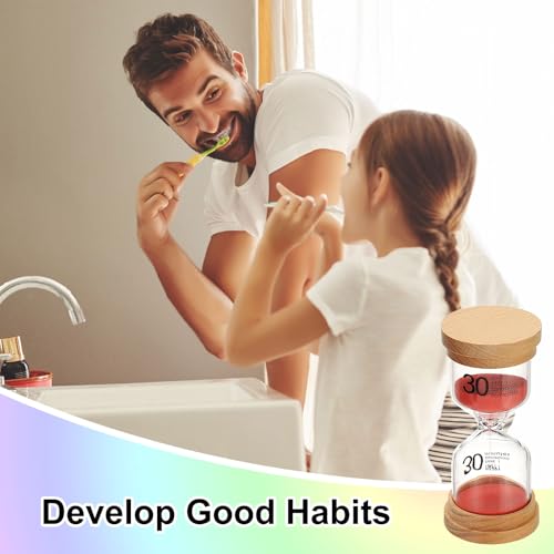 30 Minute Zandklok, Houten Zandhorloge, Hoge Borosilicaatglas, Uurglass, Zandklok, voor spellen, Klaslokaal, Keuken, Kantoor, Home Decoratie, Rood 5