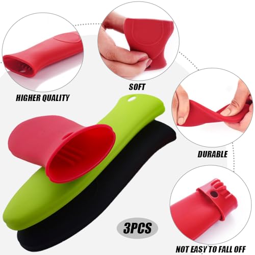 3Stuks Siliconen hete handgreep houder, anti-slip Pothouder hittebestendig Pot handvat Pan Mouwen hittebeschermer Cast Iron Skilet Handvat Hoes Veilig Rubber Grip Handle Dekking voor 3