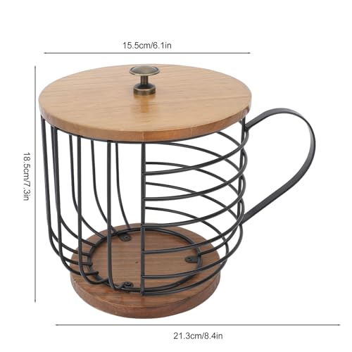 Koffiepod houder, Koffiepod manden, grote capaciteit houten basis, Koffiepod Container, metalen draadhouder Cup met deksel voor Home Bar (zwart) 3