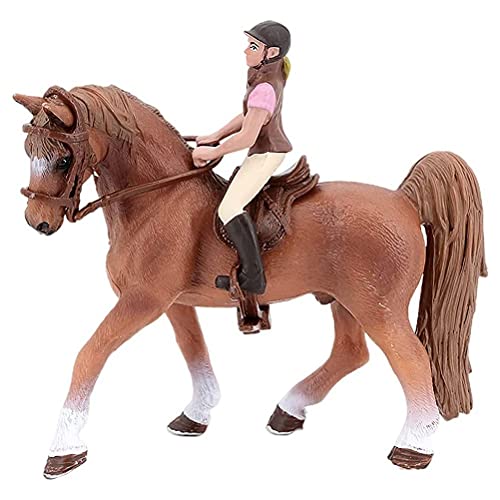 Miniatuur Paardfiguren, Plastic Horse Speelgoed, Simulatie Bruin Paard met Rijder Figuur en Zadel, Verwijderbare Dieren Figuur Verzameling, Model Speelgoed, 12 x 13 cm 3