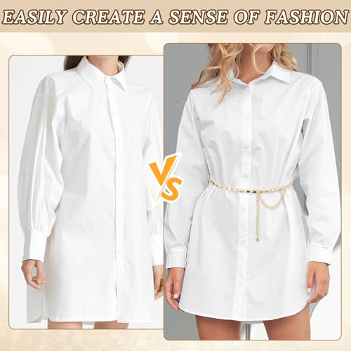 Women Metal Waist Chain Belt, Verstelbare broek ketting Link body meisjes broek lange riem voor Jeans broek jurk (Goud) 4