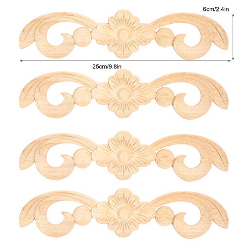 4 stuks houten appliques, gesneden, sculptuur stickers op hout in Europese stijl, niet geschilderd, hoektrekker, huismeubilair decoratie, deur accessoires 3