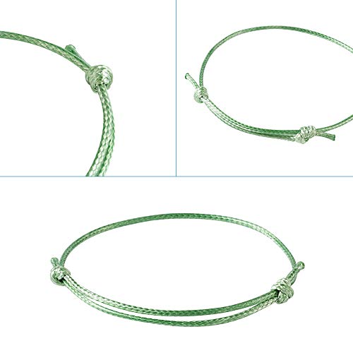 50Pcs Koreaanse Waxed Polyester Cord Armbanden - Verstelbare vriendschap Koord, Handgemaakte Gevlochten Bescherming, Lucky Armbanden voor Vrouwen Meisjes, Licht Groen 3
